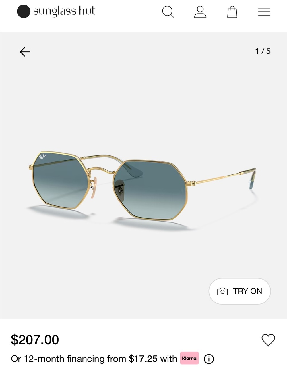 Ray-Ban RB1972 Hexagonal Sunglasses Gold Frame Blue/gray gradient Lens